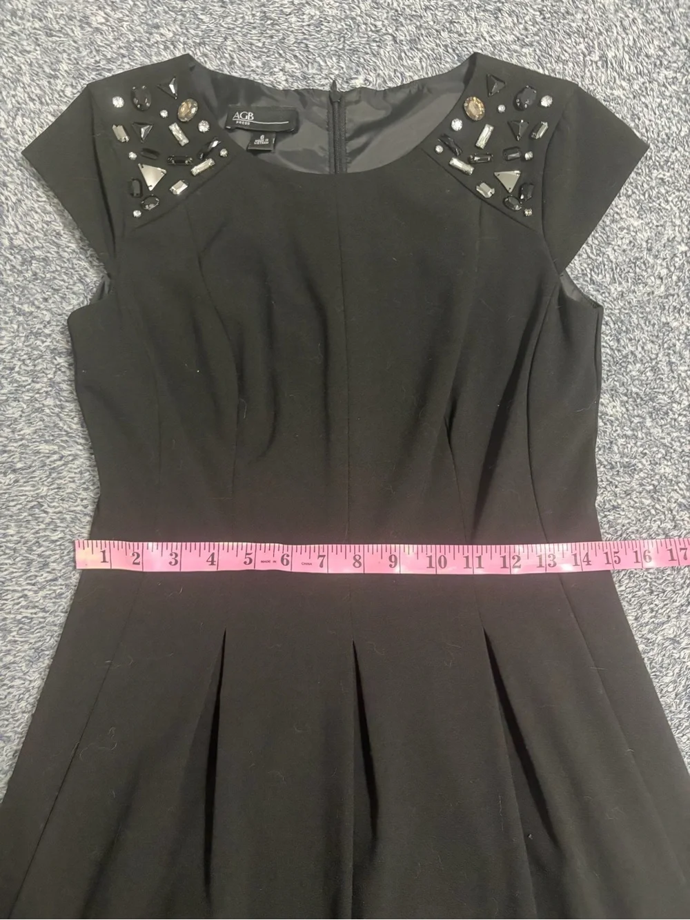 AGB Black Midi Dress with Beaded Shoulder Accents